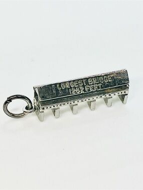 Vtg 925 Sterling Silver Hartland NB Longest Bridge Travel Charm Pendant